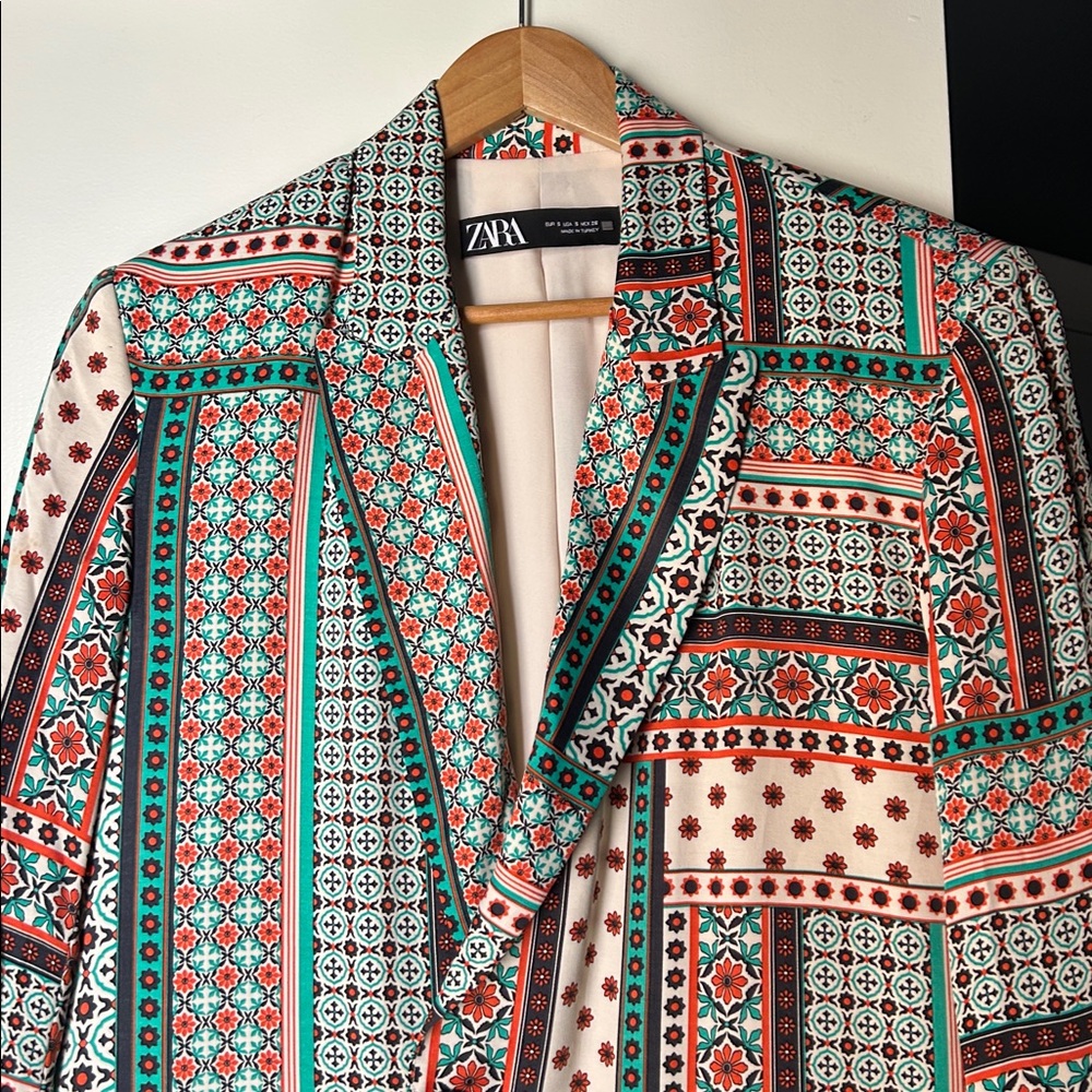 Zara OVERSIZED satin Colorful Geometric Blazer - Picture 2 of 5